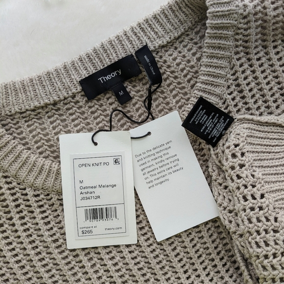 Theory Sweater Open Knit Semi-Sheer Crew Neck Boxy Pullover Oatmeal M NWT - Picture 10 of 11